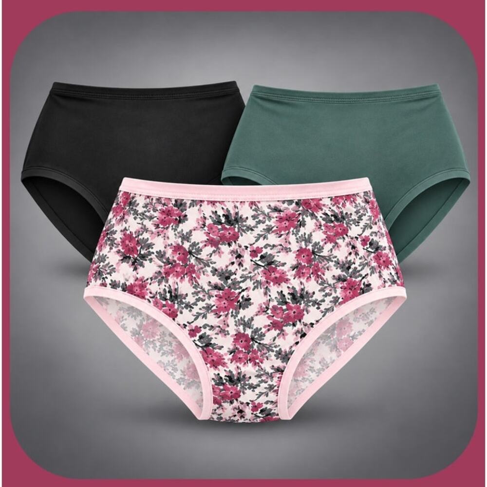 Just Be Women's 3 Pack High Waisted Brief Panties Size 2XL Floral Green Black